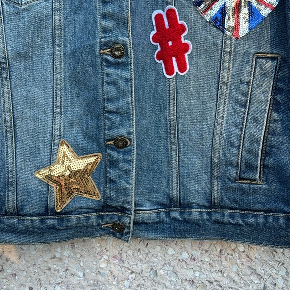 Embellished Denim Jacket with Sequin Patches - Picture 6 of 6